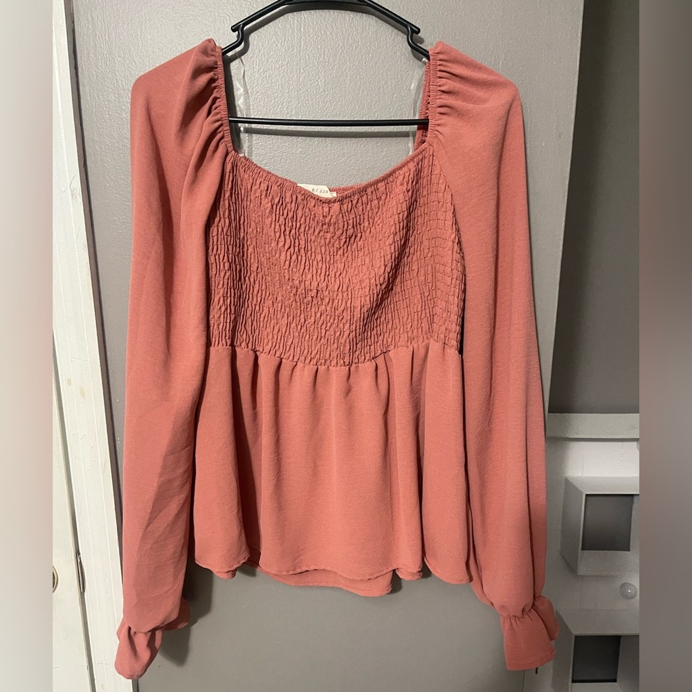 Chic 313 Smocked Blouse Coral